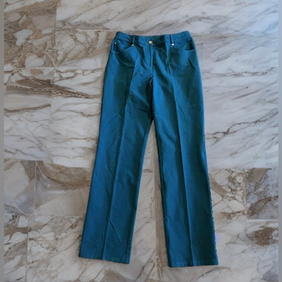 St John dress Pants Turquoise blue Sporty Trousers straight dress pant 8 zip - Picture 2 of 16